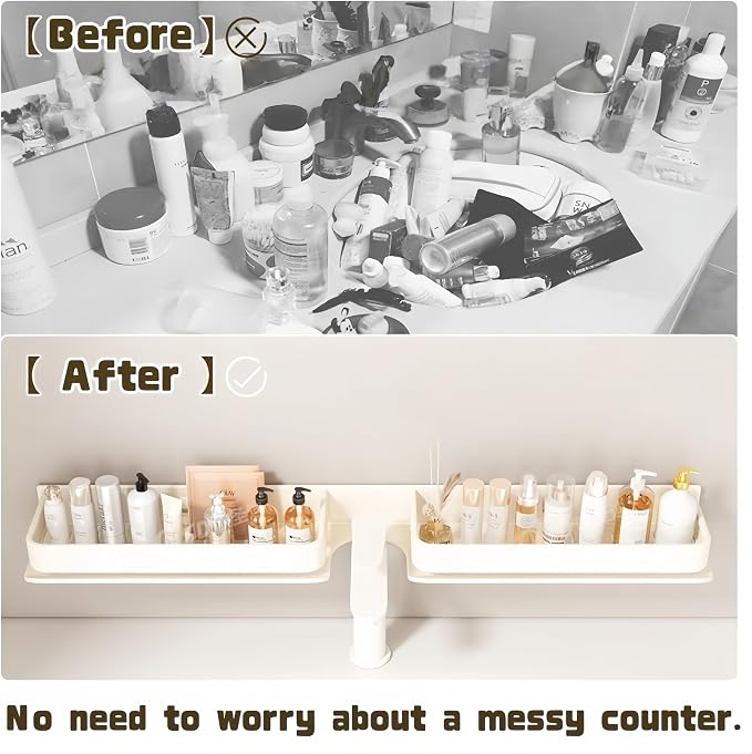 15.7 Inch Over the Sink Shelf, No-Drill Countertop Caddy for Toiletries & Skincare, Rust-Proof Carbon Steel & Aluminum, Fits Most Faucets,（Gray） - Image 5