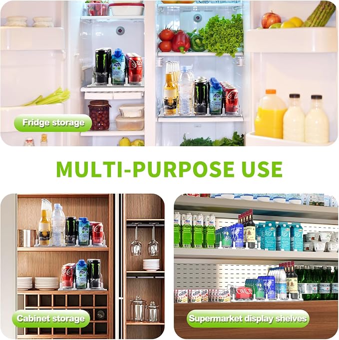 Coanto Drink Organizer for Fridge, Soda Can Organizer for Refrigerator with Automatic Pusher Glide, Adjustable Width Drink Dispenser for Fridge, Holds up to 15 Cans or Bottles, 3 Row - Image 5