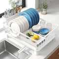 SNTD Dish Drying Rack for Small Kitchen Counter, 12.9" W x 16.9" L, White | Space Saving, Rotating Spout & Angled Drainboard for Quick Drainage, Stainless Steel, Removable Utensil Holder by SNTD