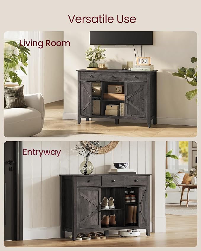 VASAGLE LIRY Collection - Coffee Bar Cabinet, Kitchen Storage Cabinet with 3 Drawers, Farmhouse Sideboard with Adjustable Shelf for Kitchen, Antique Charcoal UBBK371B02V1 - Image 7
