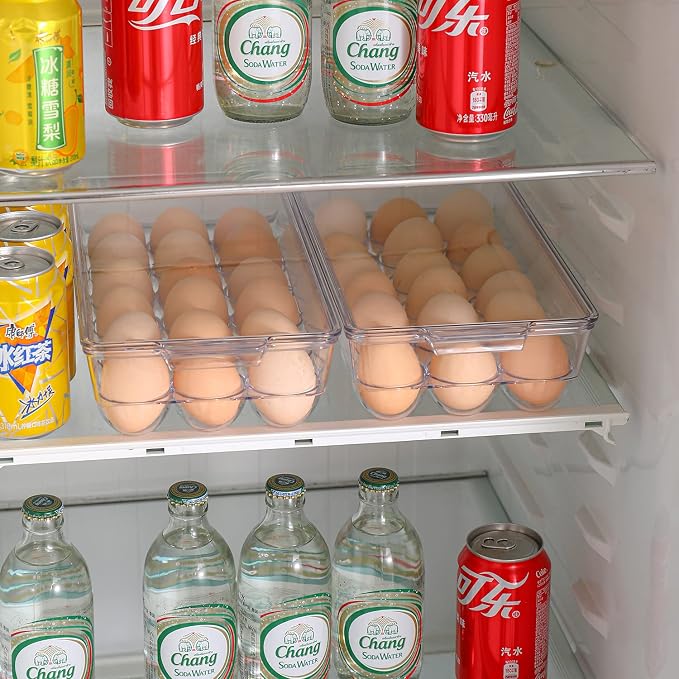 Sooyee 2 Pack Egg Holder for Refrigerator, Plastic Egg Storage Container, Fridge Egg Organizer, Clear Refrigerator Organizer Bins with Lids, Stackable Tray Holds 18 Eggs - Image 6