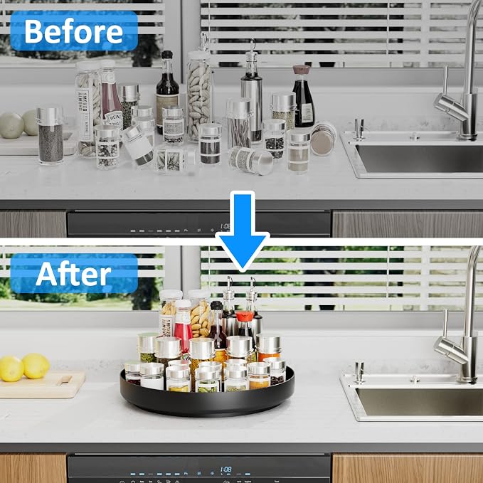 Ovicar Lazy Susan Turntable Organizer - 13 inch Rotating Spice Rack Metal Lazy Susan for Cabinet Pantry Kitchen Countertop Bathroom Refrigerator Table Storage, Black - Image 4