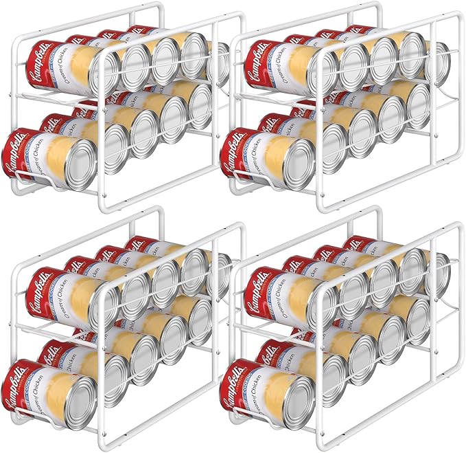 MOOACE 4 Pack Can Organizer for Pantry, Stackable Soda Can Dispenser Rack | Kitchen Canned Food Storage, Beverage Soup Cans Holder Drink Organizer for Cabinet Fridge, White by MOOACE