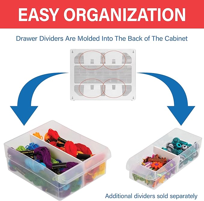 Akro-Mils 44-Drawer Plastic Storage Cabinet, 20" W x 6" D x 16" H, Red | Plastic Cabinet w/ Drawers for Garage Organization, Beads, Building Bricks Storage, Teacher Toolbox, Makeup Organizer, 10144 - Image 5