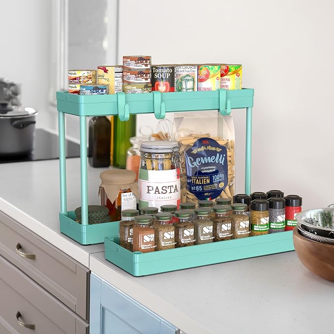 Simple Houseware 3-Tier Slim Rolling Cart w/Handle 5.5" Wx27.5 H, Turquoise | Storage Cart for Narrow Space (5.5-Inch Wide) Kitchen, Bathroom, Laundry Room - Image 4
