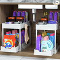MEAFBIRD 2 Pack Under Sink Organizer, 2 Tier Bathroom Cabinet Organizer with Sliding Basket, Multi-Purpose Under Sink Organizers and Storage for Bathroom Kitchen (White 2 Pack) by MEAFBIRD