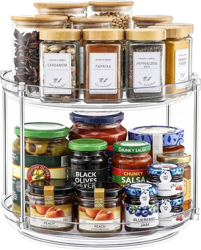 2 Tier Non-Skid Acrylic Lazy Susan Turntable Organizer - Rotating Spice Rack - Spinning Organization Tray for Kitchen, Pantry, Countertop, Closet, Bathroom, Vanity, Medicine Cabinet Organizing, 11'' by MakeLifeBetterEasier