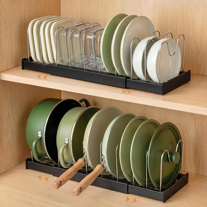 2 Pack Expandable Pot Lid Organizers with 10 Adjustable Dividers | 12.6-22.4 Inch Pots and Pans Organizer Rack Under Cabinet, Countertop, Pan Lids, Bakeware, Food Container Lids, Black by Unknown