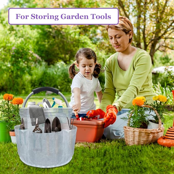 2Pack Portable Cleaning Caddy for Cleaning Supplies, 17L Household Tool Bucket Organizer for Men, Large Cleaning Basket in PVC Resin for Family, Garden, Transparent + Green - Image 7