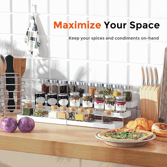 Expandable Spice Rack Organizer for Cabinet - 3 Tier Adjustable Cabinet Spice Organizer Easy Visibility - Spice Organizer for Cabinet Countertop Cupboard Pantry Organization (White) - Image 5