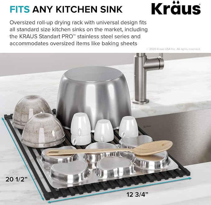 Kraus Multipurpose Over-Sink Roll-Up Dish Drying Rack, Colander and Trivet in Dark Grey, KRM-10DG - Image 4