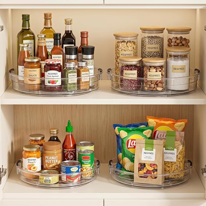 3 Pack Lazy Susan Organizer, Rotating Turntable Spice Rack for Kitchen Storage, Pantry, Cabinet, Fridge & Countertop, Condiment & Seasoning Holder, 9.25", 10.6", 12", Clear - Image 4