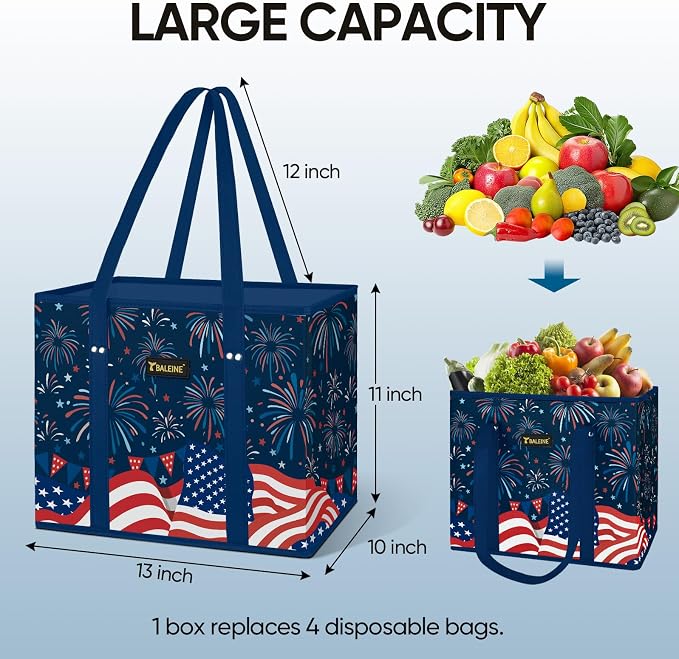 BALEINE 1PK Reusable Grocery Bags, Heavy Duty Shopping Tote Bag | 12'' Long Handles, Reinforced Bottom Keeps Upright, Fold Flat Storage, Water-Resistant Shopping Bag, Multiple Color Options - Image 3