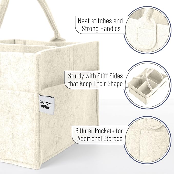 Mr. Pen- Baby Diaper Caddy Organizer, Beige, Medium | Nursery Storage Bin and Car Organizer for Diapers and Baby Wipes - Image 3