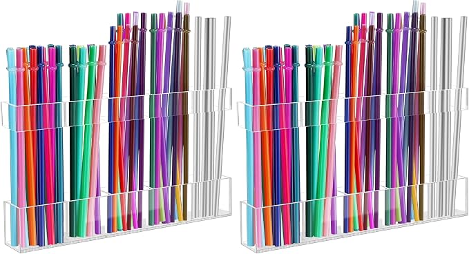 Malldii 9.5" Large Acrylic Straw Holder for Cabinet Door - Reusable Tumbler Straw Organizer Storage, Small Kitchen Accessories Container, Ultra Sticky Cupboard Door Mounted (Transparent) (Pack of 2) by Malldii
