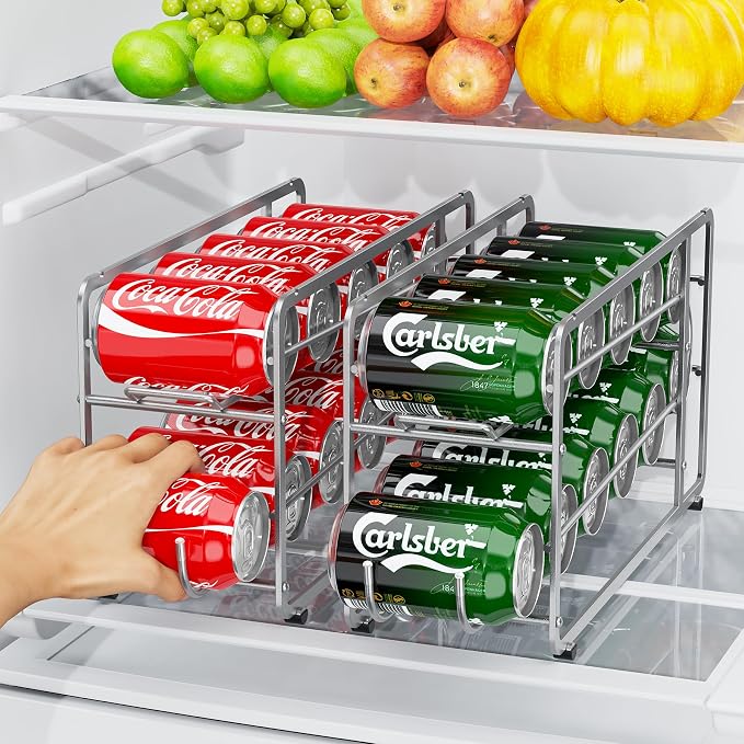 Canyave Soda Can Organizer Storage Rack, 2 Pack Stackable Beverage Soda Can Dispenser Organizer Holder for Refrigerator, Cabinet, Pantry (Silver) - Image 3