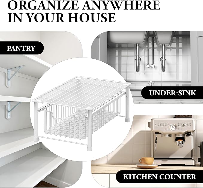 Simple Houseware Stackable Basket Drawer, White (Pack of 2) - Image 8