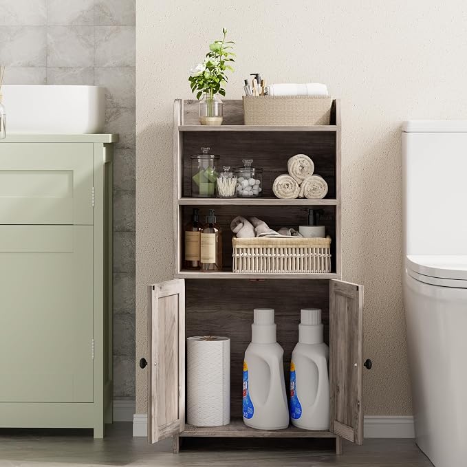 Homhedy Small Bathroom Storage Cabinet, Toilet Paper Storage Cabinet | Bathroom Floor Cabinet with Doors and Shelves, Bathroom Organizers for Small Spaces, 7.9" D x 14.6" W x 31" H, Greige - Image 6
