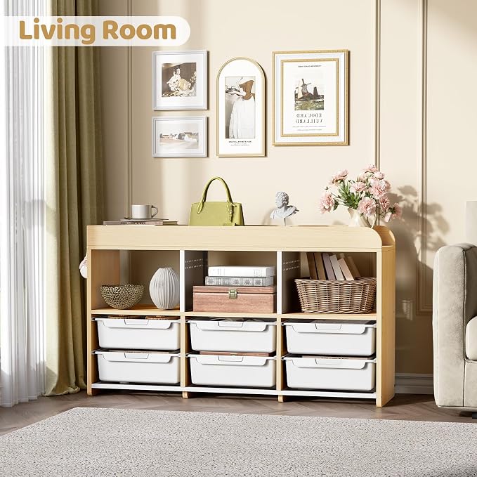 Classroom Storage Organizer with 6 Bins, 3 Shelves and Pegboard, White | 6 pull-out bins, 3 open cubbies, child-height access, easy-clean storage for Kid room,playrooms, classrooms and craft rooms - Image 7