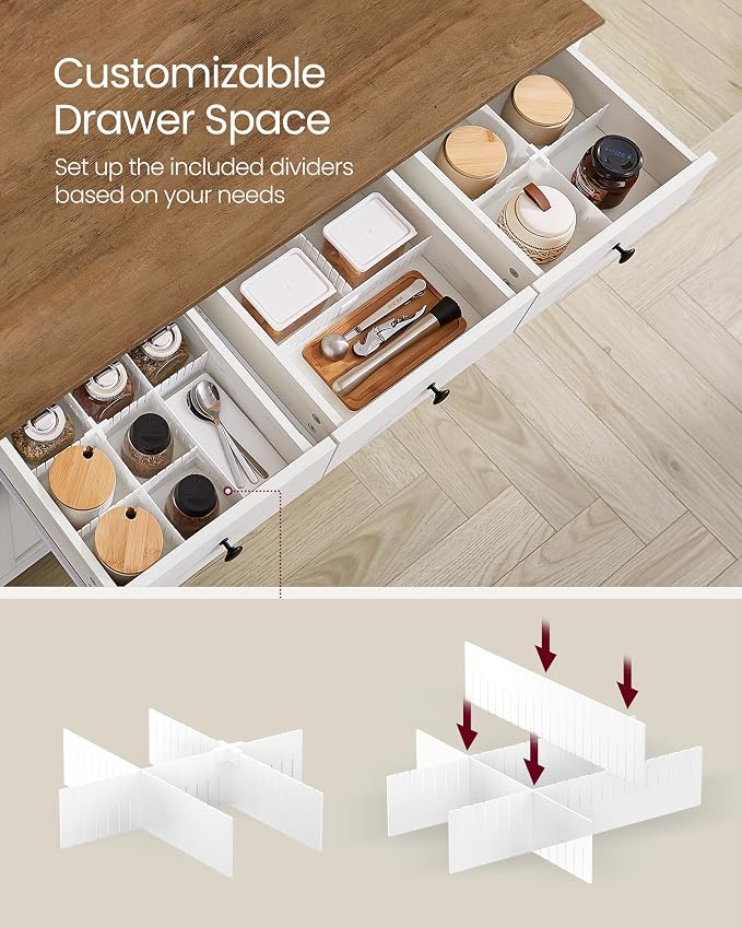VASAGLE LIRY Collection - Coffee Bar Cabinet, Kitchen Storage Cabinet with 3 Drawers, Farmhouse Sideboard with Adjustable Shelf for Kitchen, Rustic White and Honey Brown UBBK371W01V1S - Image 6