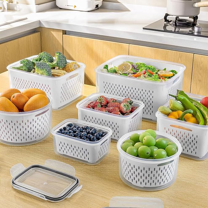 Fruit Storage Containers for Fridge with Removable Colander 4 PCS | Airtight Food Storage Container Dishwasher Safe Produce Saver for Refrigerator Keep Berry Fruit Fresh Longer Small Clear - Image 5