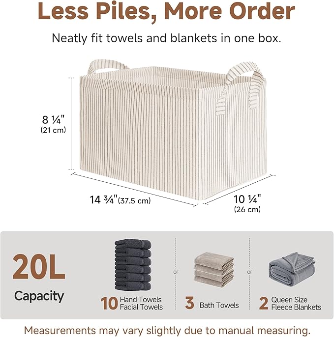 StorageWorks Storage Bins, Fabric Storage Bins for Shelves, Storage Baskets with Metal Frame, Closet Baskets and Bins with Handles, Khaki and Beige Stripes, 2-Pack - Image 6