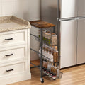 Slim Rolling Cart, 4-Tier Storage Cart, 9.1inch Narrow Kitchen Rolling Cart on Wheels for Small Space, Utility Cart Shelving Unit with Wooden Top and Metal Handle for Kitchen, Bathroom, Laundry Room by HONESTOUTFITTERS