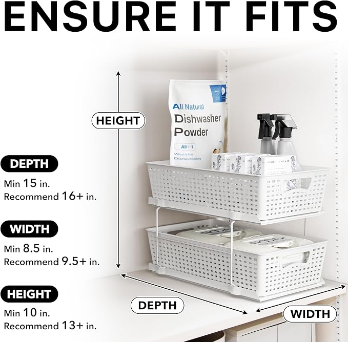 Simple Houseware 2 Tier Pull-Out Sliding Drawer Under Sink Storage, White | Great for Kitchen Bathroom Tray Shelf Organizer - Image 6