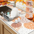 Findosom 2PCS 17" x 32" Fall Dish Drying Mat & 24" x 5.5" Sink Splash Guard, Super Absorbent & Cuttable Dish Mat Drying Kitchen Mat with Orange Floral, Hide Stain Drying Mat for Kitchen Counter by Findosom