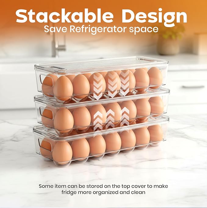 Utopia Home Egg Holder for Fridge, Stackable Egg Container, 2 Pack, Clear | With Lid and Handle, For Refrigerator Organization, Egg Holder For Kitchen or Pantry Organizers and Storage - Image 6