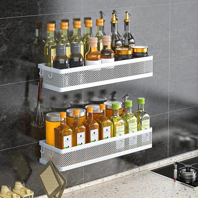 PUSDON 16.5-Inch Extra Long Slim Mesh Shower Caddy, Wall Mounted Bathroom Organizer with Adhesive, Heavy Duty Rustproof Shelf for Narrow Kitchen Pantry & RV, Holds 50 LBS 2-Pack - White Netting - Image 2