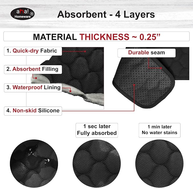 Bathroom Sink Splash Guard Oval-Hole Rectangle-Hole: AHA HOMEWARE, Faucet Mat for Bathroom Sink Oval Base, Bathroom Sink Water Splash Guard Centerset Rectangle Base (Black & Black) - Image 3