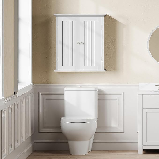 ChooChoo Bathroom Wall Cabinet Set of 2, Over The Toilet | 8.8"D x 21.1"W x 24"H, Medicine Cabinet, 2 Door and Adjustable Shelves, Cupboard, White - Image 2