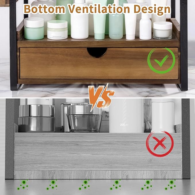 2-Tier Bathroom Counter Organizer, Acacia Wood Vanity Shelf with Drawer | Pre-Drilled Holes, Skincare & Makeup Countertop Organizer and storage, Acacia Dark Brown - Image 7