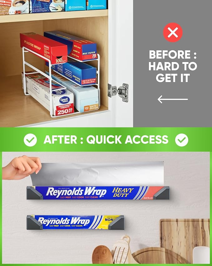 Skywin Set of 2 Adhesive Foil and Plastic Wrap Organizer, Fits Box Width up to 2.4in/61mm Aluminum Foil Organization and Storage Holder (Black) - Image 6