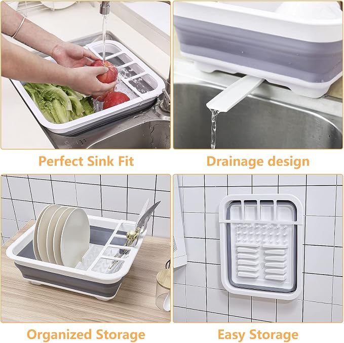 Goderewild Collapsible Dish Drying Rack with Rotating Drain & Plug,Space-Saving Dish Drainers for Kitchen Counter, Portable Dish Rack Over Sink Drying Dinnerware,Travel Trailer RV Camping Essentials - Image 3