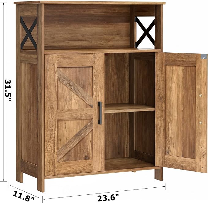 Homhedy Farmhouse Bathroom Storage Cabinet with Doors, Small Floor Cabinet | Toilet Paper Cabinet with Adjustable Shelf, Freestanding Storage Cabinet for Kitchen/Laundry/Living Room, 24"W, Rustic Walnut - Image 3