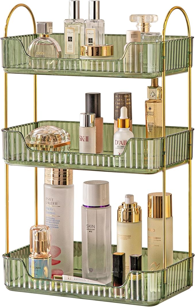 Akinbas 3 Tier Bathroom Organizer Countertop Makeup Perfume Tray Skincare Organizer for Bathroom Dresser Vanity (Green) by AKINBAS