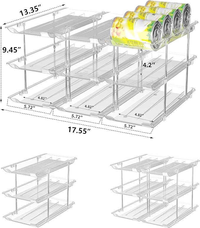 Can Organizer for Pantry, Rolling Food Pantry Storage Rack, 3 Tier | Automatic Rolling, Holds 36 Cans, Clear Canned Food Organizer, Modular Pantry Storage Holder, for Pantry, Cabinet & Fridge - Image 5