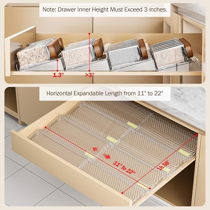Spice Drawer Organizer, 8 Pack Clear Seasoning Organizer Rack | Expandable From 11" to 22" Wide, Kitchen Spice Rack Organizers for Drawer, Countertop, (Jars Not Included) - Image 4