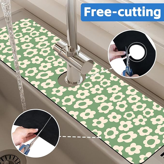 Vintage Groovy Flowers Sink Faucet Absorbing Mat Splash Guard Behind Faucet Sink Mat Absorbent Fast Drying Faucet Draining Mat for Bathroom Kitchen 5.5"×24" - Image 7