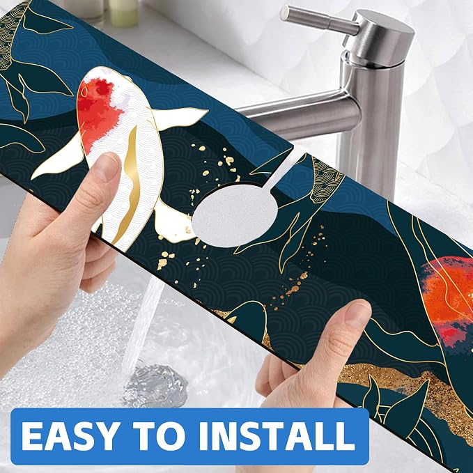 Oriental Japanese Koi Fish Sink Faucet Absorbing Mat Sink Splash Guard Faucet Mat Draining Mat Fast Drying Sink Protectors for Kitchen and Bathroom 5.5"×24" - Image 6