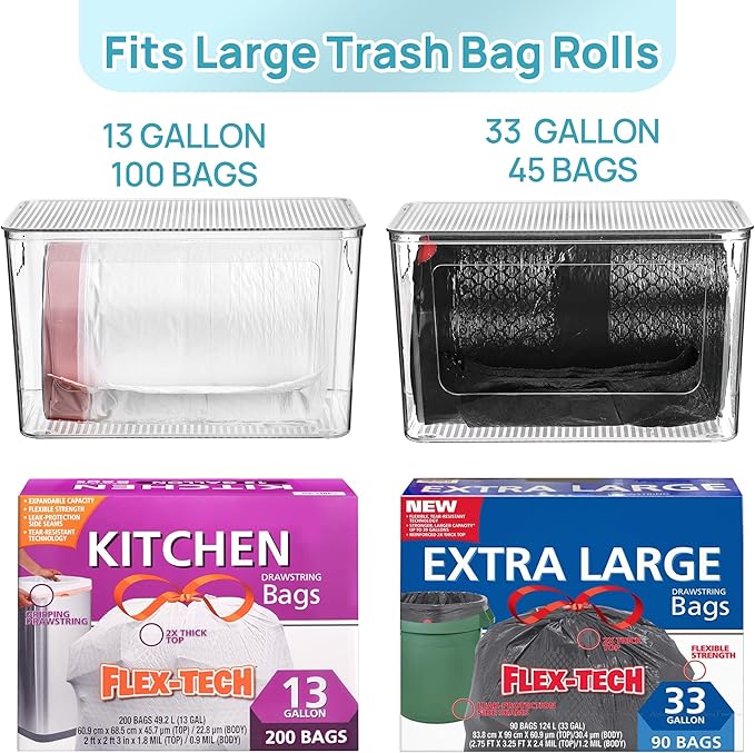 Vtopmart 2 Pack Clear Trash Bag Holder, Stackable Garbage Bag Dispenser | Trash Bag Organizer for 13/30/33 Gallon Bags, Clear Organizer Bins for Under Kitchen Sink, Laundry Room Organization - Image 2