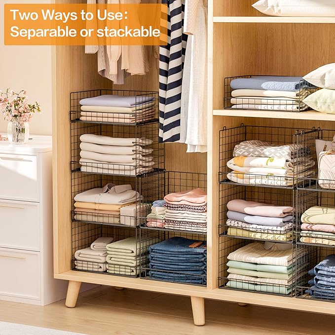 4 Tier Stackable Closet Organizers and Storage Shelves, Foldable Closet Shelf Organizer System, Stackable Storage Bins Drawers for Clothes Organizer System, Black（Patent No. 30022416） - Image 5