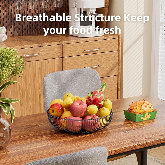 Simple Trending Round Metal Fruit Basket Bowl for Kitchen Counter - Rust-Proof, Non-Slip & Breathable Wire Organizer for Fruits, Veggies, Snacks, Black (11“ Diameter x 3.2” H) - Image 2