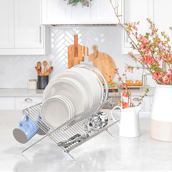 Simple Houseware Collapsible Dish Drying Rack, Chrome - Image 5