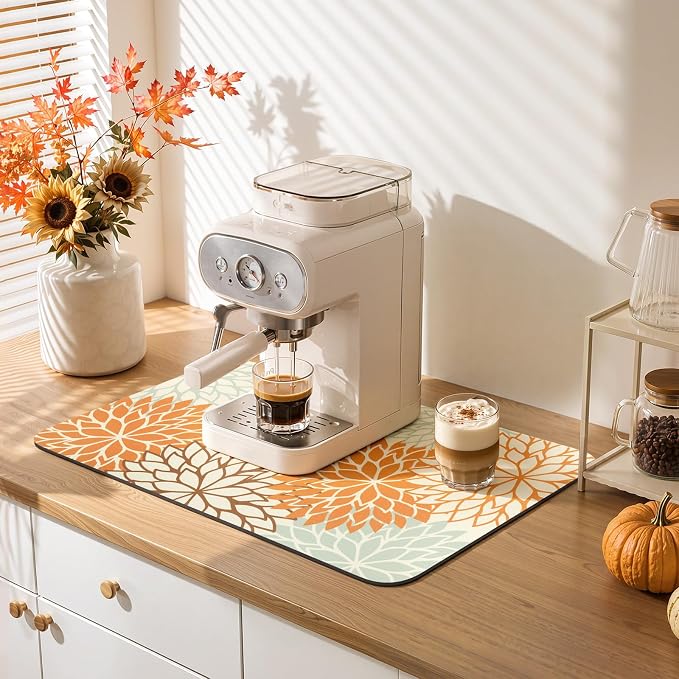 Findosom Fall Dish Drying Mat, 12" x 20" Super Absorbent Dish Mat with Floral, Hide Stain Drying Mat for Kitchen Counter, Under Dish Rack, Coffee Maker, Espresso Machine, Orange - Image 5