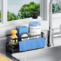 Metal Kitchen Sink Sponge Holder, Countertop Sink Caddy, Black | Rustproof Kitchen Caddy Sink Organizer, Non-Slip Sponge Caddy with 360° Self-Draining Tray, Detachable Dish Cloth Holder by DYFVRENKITCHENLIFE