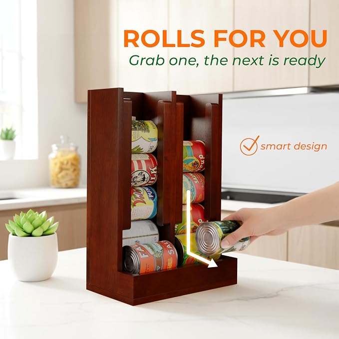 HOMESTEAD Wooden Can Organizer for Pantry, Solid Wood Canned Food Rack, Holds Standard 14.2 oz Cans, Space-Saving Kitchen Storage for Cabinets & Countertops (Brown) - Image 5
