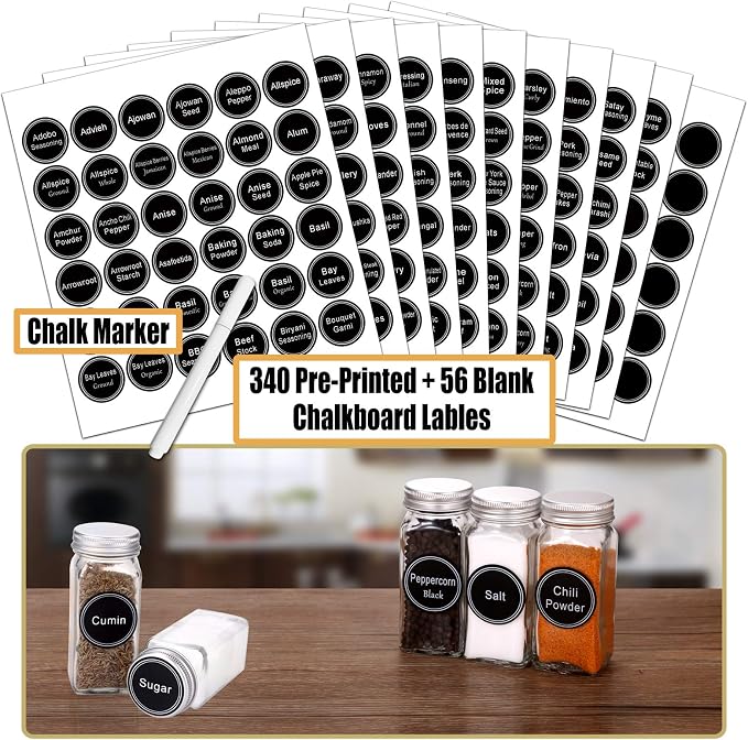 SWOMMOLY Spice Rack Organizer with 36 Spice Jars 4 oz and 396 Spice Labels | Chalk Marker, Funnel Set, Spice Organizer for Cabinet, Countertop, Pantry, Cupboard & Wall Mount, 16.5" W × 12.6" H, Silver - Image 3